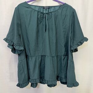 Madewell Stanza Green Ruffle Hem Tunic Short Sleeve Pullover Blouse Sz 3X